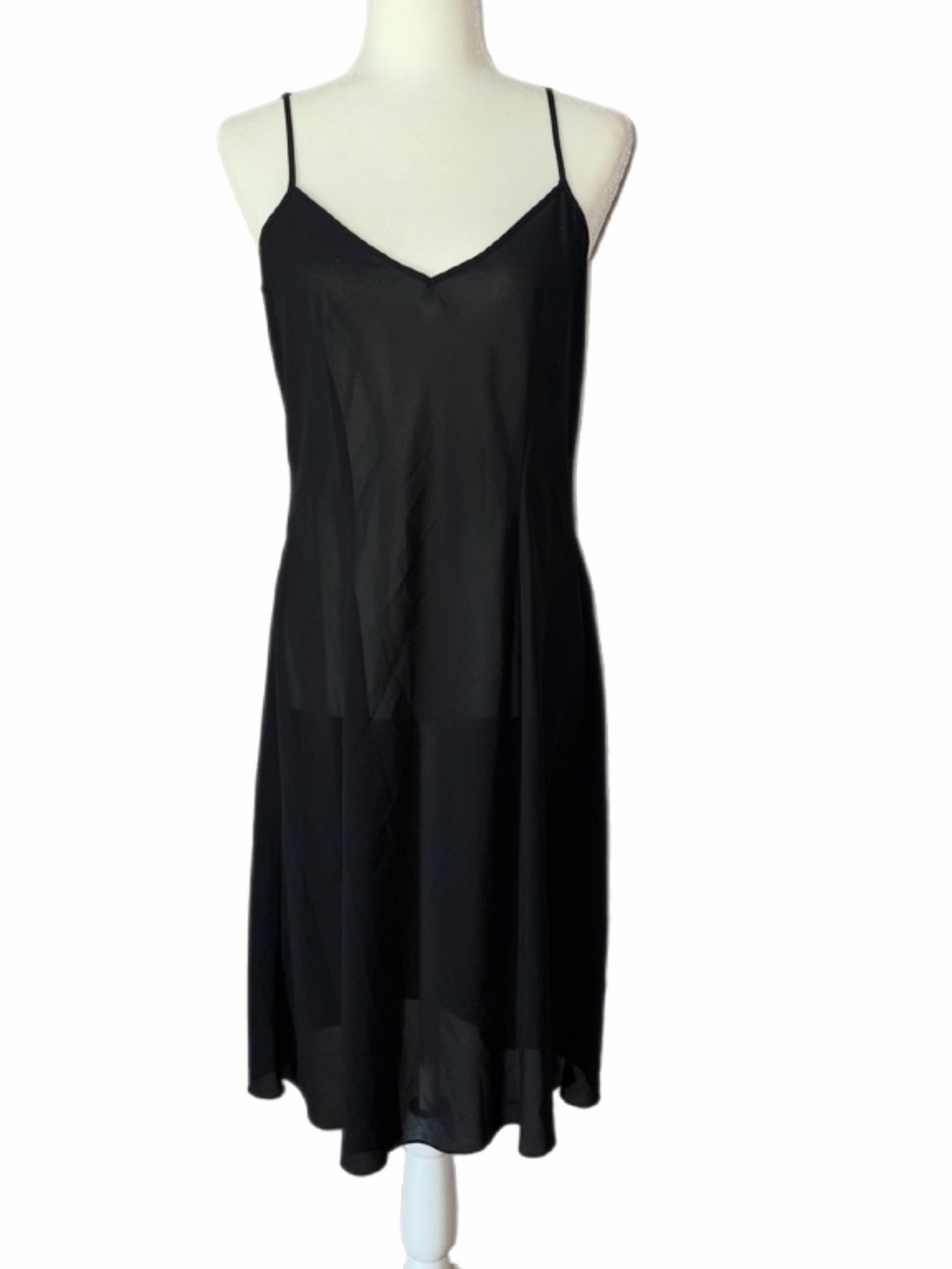 Adrianna Papell semi sheer Black spaghetti strap slip Dress Women's size 12